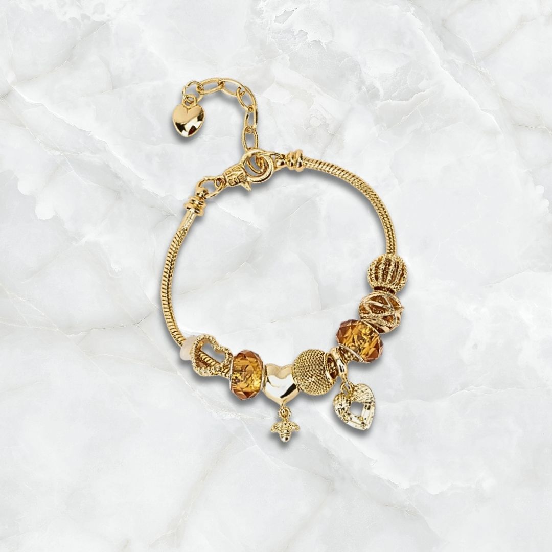 Pulsera Color Dorado con Piedras Cafés